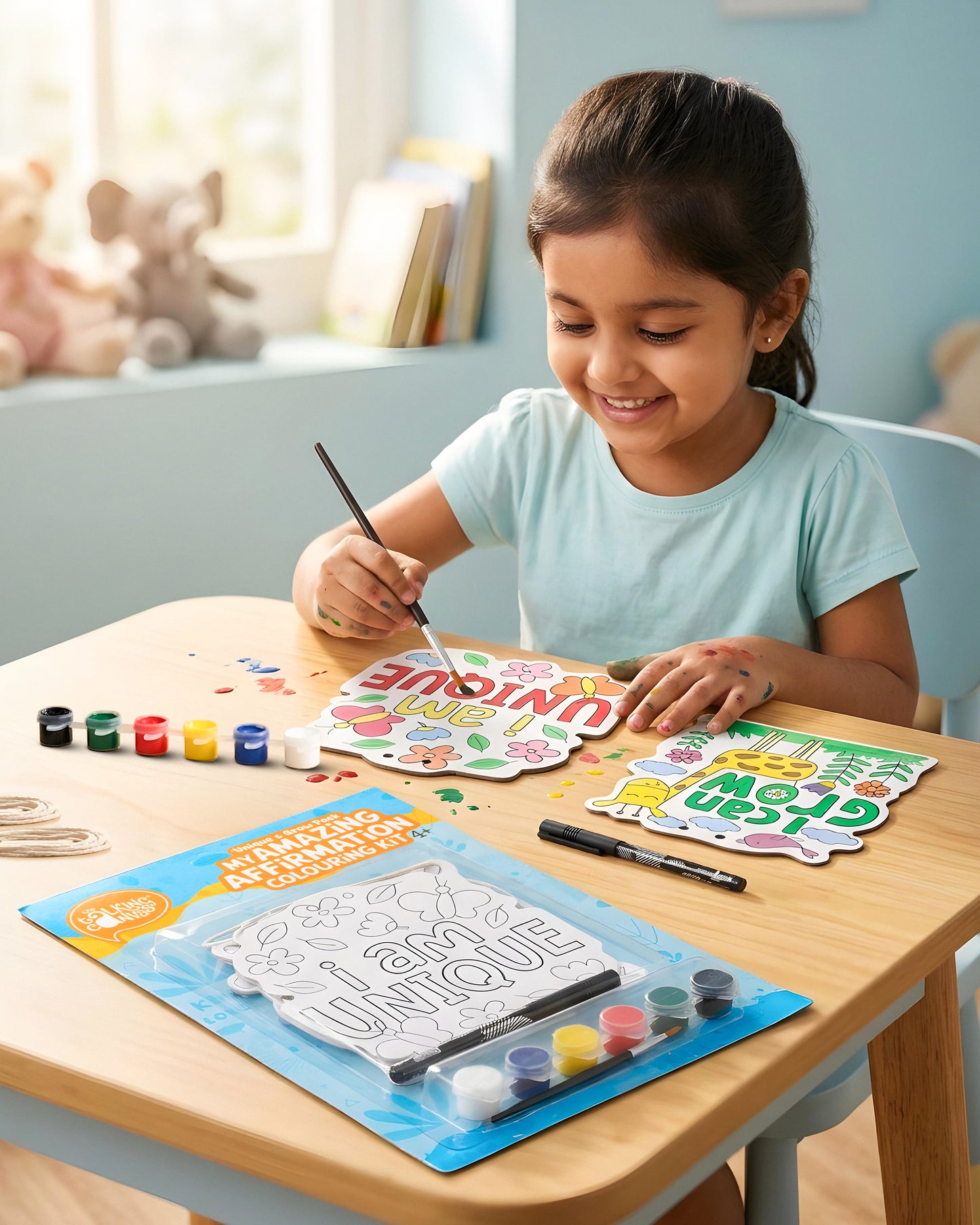 Affirmation Colouring Kit for Kids- I Am Unique, I Can Grow | Kids DIY Art Kit