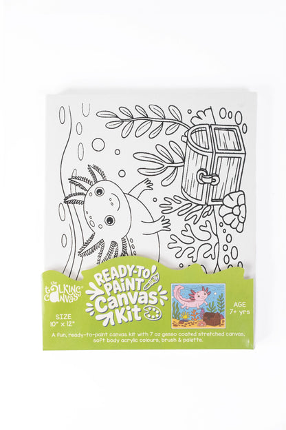 Lizard Ready-to-Paint Canvas Kit for Kids 10×12 front packaging featuring a friendly lizard nature design.