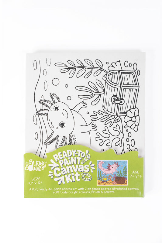 Lizard Ready-to-Paint Canvas Kit for Kids 10×12 front packaging featuring a friendly lizard nature design.