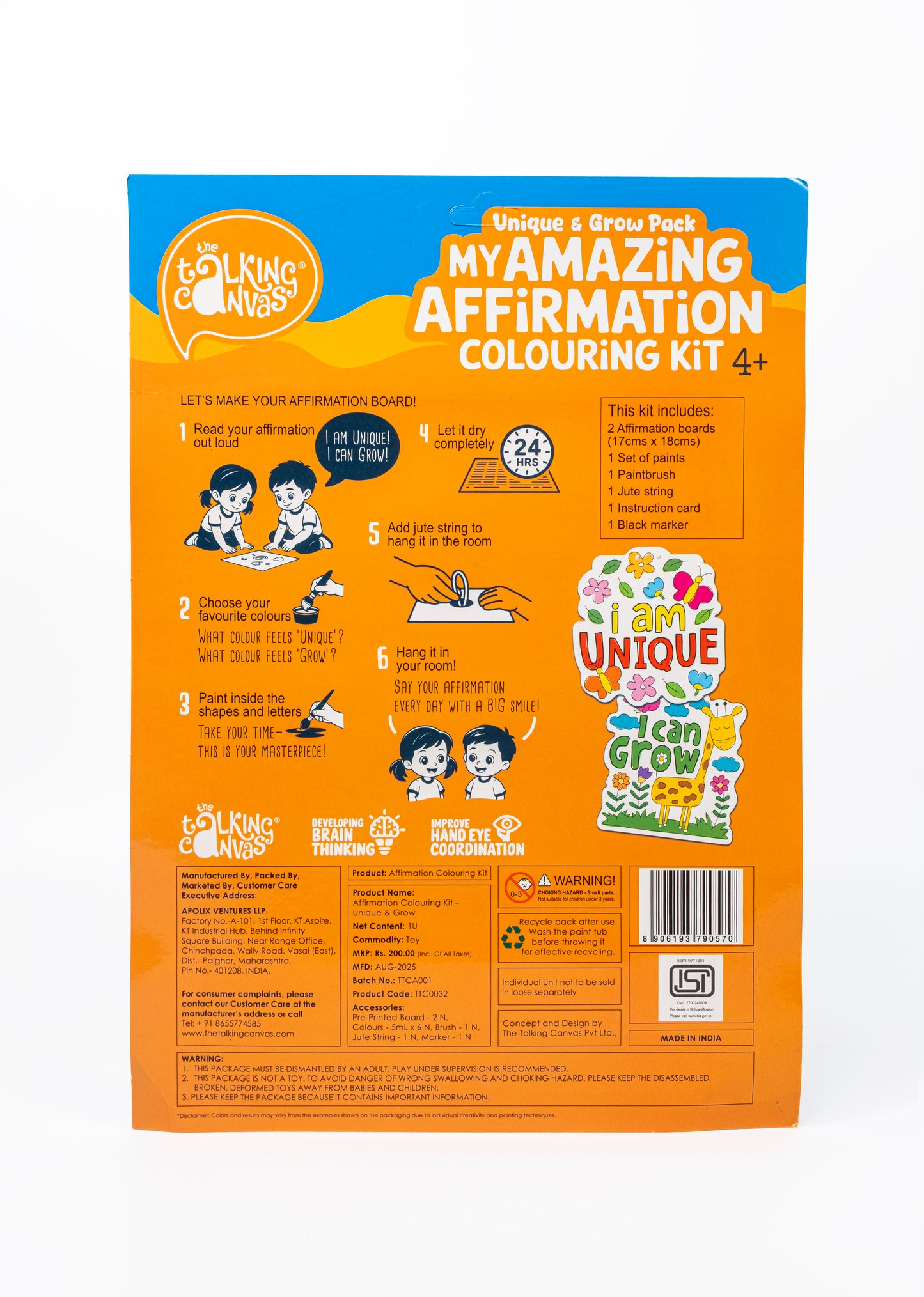 Affirmation Colouring Kit for Kids- I Am Unique, I Can Grow | Kids DIY Art Kit