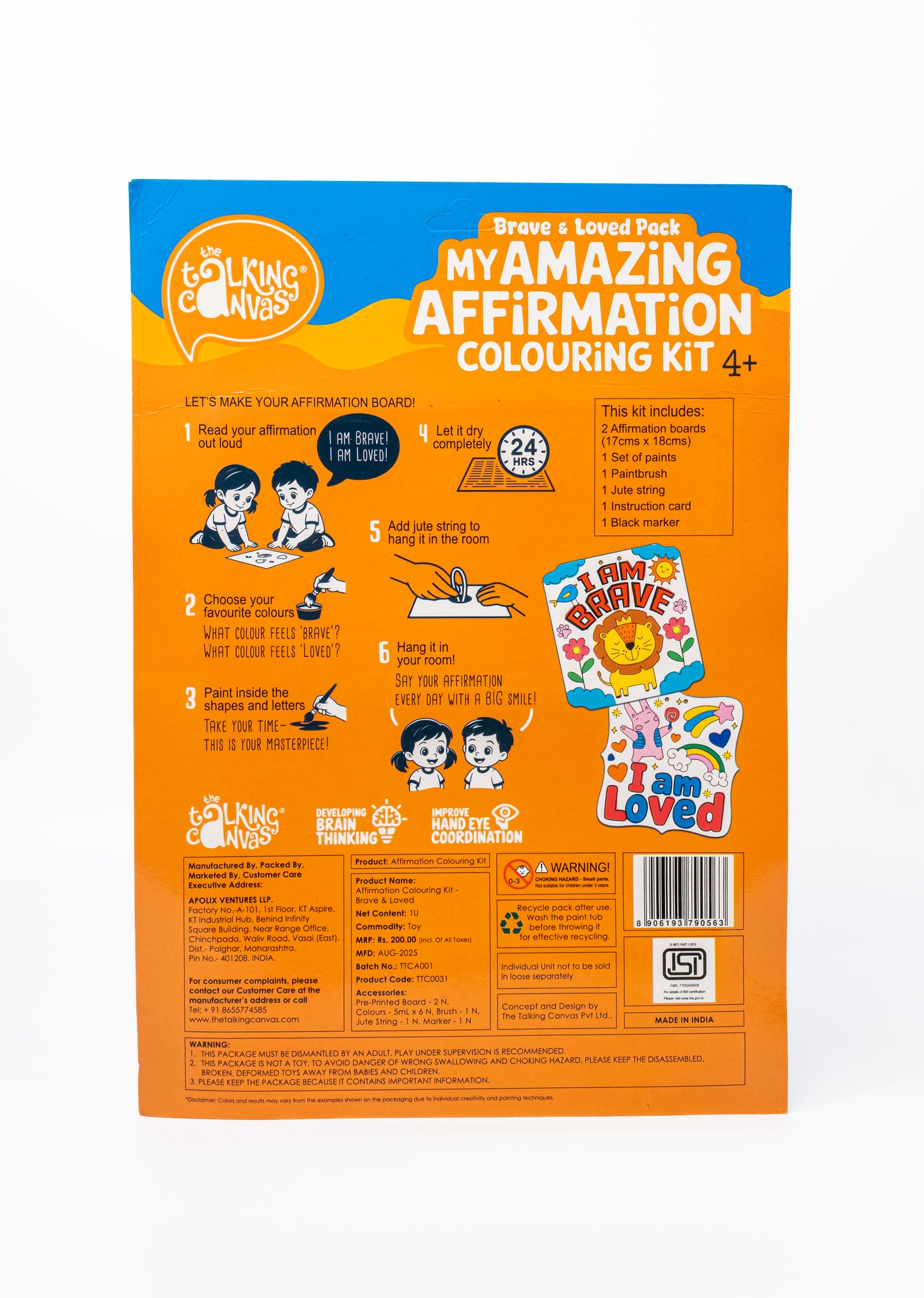 Affirmation Colouring for Kids – I Am Brave, I Am Loved | Kids DIY Art Kit