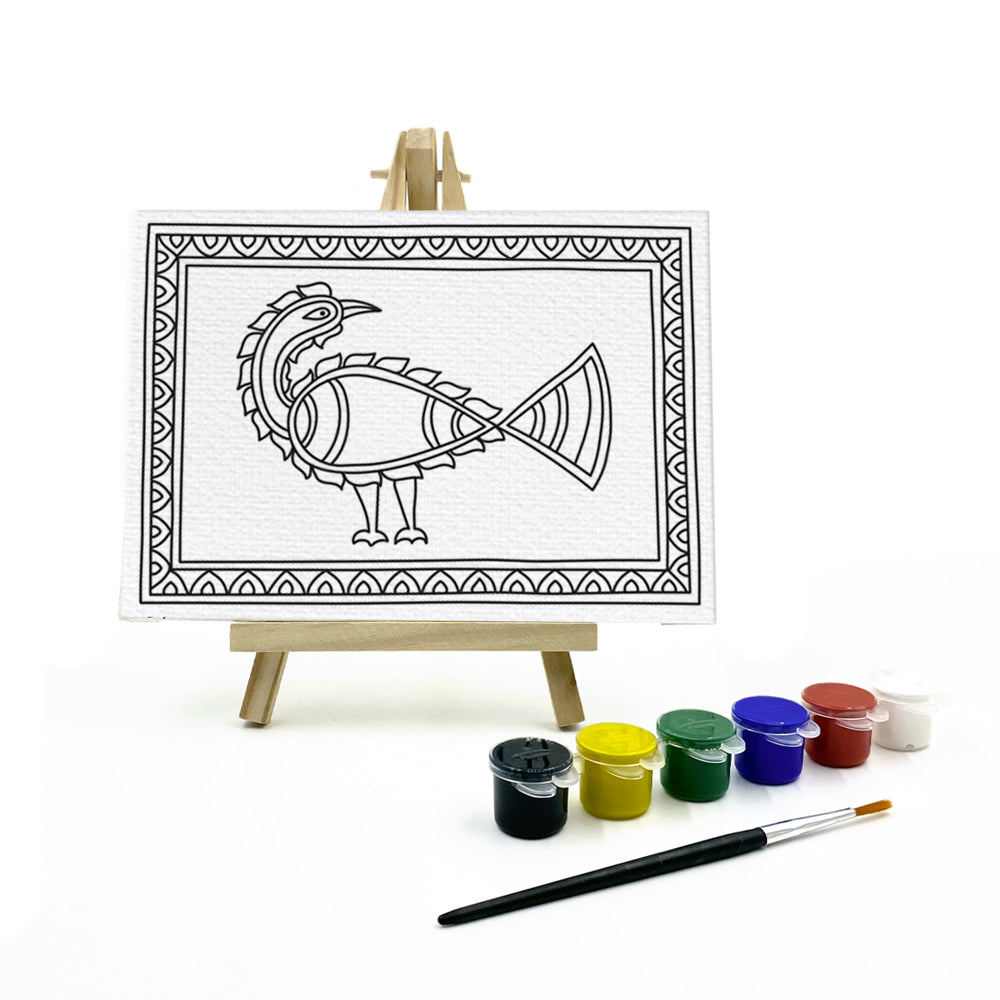 Madhubani Canvas Painting for Kids - Peacock Theme