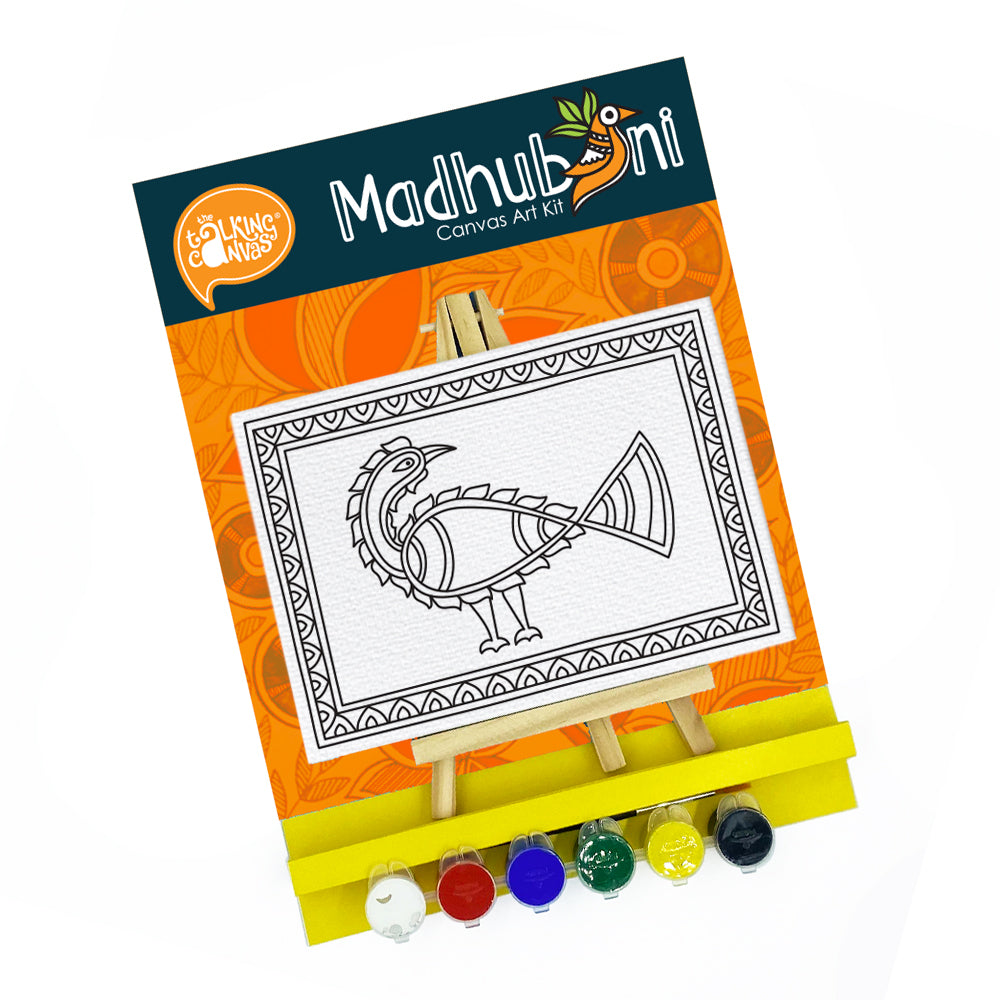 Madhubani Canvas Painting for Kids - Peacock Theme